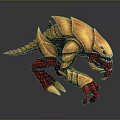 Game Movie Sci Fi Fantasy Creature With Yellow Exoskeleton Red Limbs And Sharp Teeth 3d model