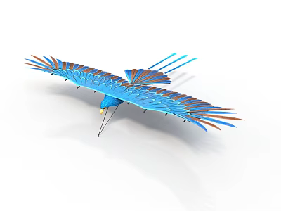 Blue Bird Model with Orange and Blue Feathers Spreading Wings in Flight on White Background 3d model