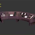 Futuristic Curved Control Console With Red Lighting And Multiple Displays Panels 3d model