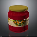 Citrus Fruit Jam In Red Jar With Yellow Lid And Fruit Illustrated Label