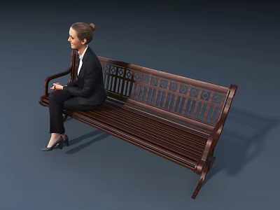 Outdoor Wooden Bench with Intricate Carved Design Dark Brown Finish for Garden Use 3d model