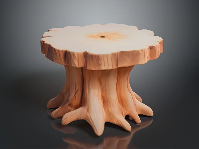 Natural Wooden Stump Design Outdoor Table With Root Shaped Legs And Smooth Surface 3d model