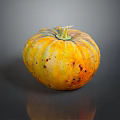 Fresh Yellow Striped Speckled Pumpkin With Reflection On Black Background For Food
