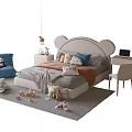 Mickey Ears Shaped Kids Bed With Soft Toys Blanket Study Desk Chair And Rug