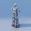 White Protective Suits With Red Black Patterns On Two Mannequins Black Base Light Blue Background 3d model