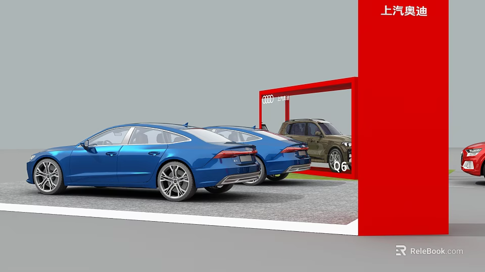 SAIC Audi Car Display With Blue Sedan And SUV Models In Parking Area 3d model 