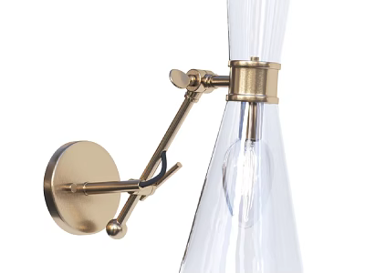 Brass Wall Sconce With Adjustable Arm And Clear Glass Exposed Bulb Design 3d model