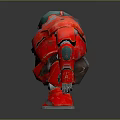 Red Metallic Mech Robot Game Movie Character With Green Head Design