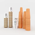 Stacked White and Orange Paper Cups with Printed Labels and Featured Logos
