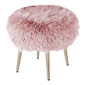 Soft Pink Fuzzy Stool With Stylish Gold Metal Legs For Modern Interior Decor