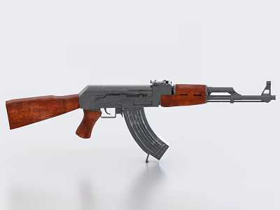 Assault Rifle Featuring Wooden Stock Handguard Metal Barrel and Magazine Classic Design 3d model