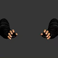 Realistic Human Arms with Black Sleeves and Orange Fingers on Reflective Surface
