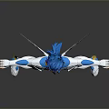Fantasy Winged Blue And White Armored Character With Helmet Standing Arms Outstretched