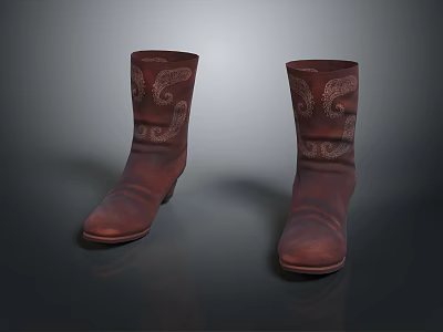 Brown Leather Patterned Vintage Boots With Stylish Design For Fashionable Look 3d model