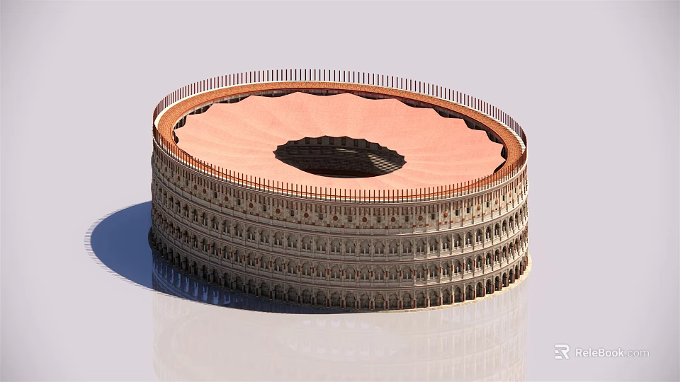 Ancient European Architecture Circular Structure With Arched Windows Stone Walls And Upper Railing 3d model 