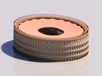 Ancient European Architecture Circular Structure With Arched Windows Stone Walls And Upper Railing 3d model