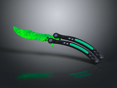 Modern Folding Knife With Green Cracked Blade Black Handle And Green Stripes Design 3d model