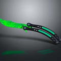 Modern Folding Knife With Green Cracked Blade Black Handle And Green Stripes Design