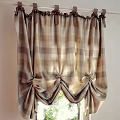 Plaid Curtain With Beige And Brown Check Pattern Tassel Tiebacks And Natural Light