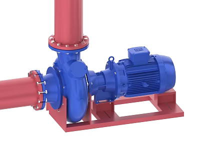 Heavy Duty Industrial Equipment Setup With Red Pipeline And Blue Pump On Metal Base 3d model