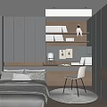 Modern Tatami Bedroom Interior Design With Wardrobe Desk Wall Art And Lighting