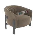 Beige Upholstered Single Sofa Curved Armrest Rounded Back Black Wooden Legs Modern Minimalist Style
