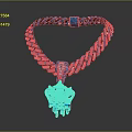 Intricately Sculpted Blue Pendant Necklace with Braided Chain and White Accents
