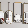 Various Modern Mirrors With Different Shapes And Gold Frames Reflecting Interiors 3d model