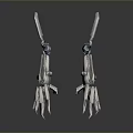 Game Movie Character Adorned With Silver Mechanical Claw Earrings And Metallic Texture Details