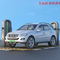 White Mercedes Electric SUV Charging at Station with Two Charging Piles