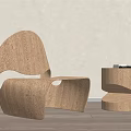 Modern Wooden Single Chair With Curved Design Side Table Glass Cup And Book