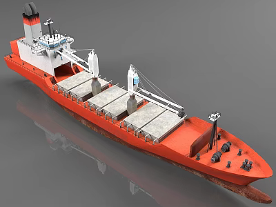 Red Cargo Ship Featuring White Upper Structure Deck Cranes And Cargo Hold Areas 3d model