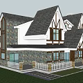 Classic Detached Villa Featuring Stone Exterior Wooden Accents Gabled Roof And White Fence