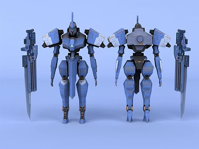Smart Machines Blue Mechanical Robot Models With Weapon And Armor Details 3d model