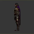 Fantasy Warrior in Ornate Gold Red Armor With Purple Cape and Sword