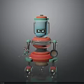 Vintage Robot Figure With Blue Red Silver Color And Spring Legs Design