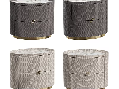 Elegant Modern Round Nightstands With Marble Top Gold Base And Woven Texture 3d model