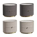 Elegant Modern Round Nightstands With Marble Top Gold Base And Woven Texture