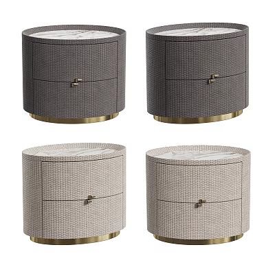 Elegant Modern Round Nightstands With Marble Top Gold Base And Woven Texture 3d model