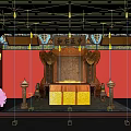 Ancient Chinese Architecture Interior Featuring Ornate Ceiling Red Walls Throne And Incense Burners