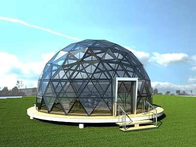 Glass Dome Building On Grass Field Under Blue Sky 3d model