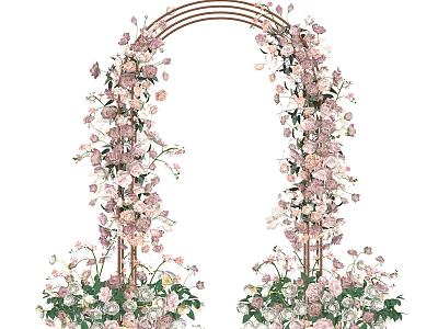 Beautiful Floral Decorated Archway With Pink White Flowers And Metal Frame Greenery 3d model