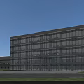 Modern Industrial Factory Building Exterior With Large Windows Parking Area And Road
