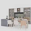 Modern Dining Table Set With Chairs Cabinets Shelves And Decorative Plants 3d model