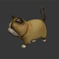 Cartoon Cat Character With Red Collar Brown White Fur 3D Model On Sleek Surface