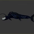 Bioluminescent Deep Sea Creature Character With Long Glowing Tentacles Sharp Teeth And Blue Spots