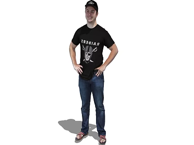Man Standing With Hands On Hips Wearing Black INDIAN T shirt Blue Jeans And Cap 3d model