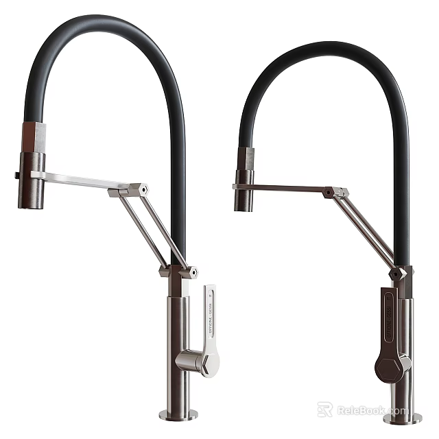 Modern Kitchen Faucet With Black Flexible Hose And Adjustable Metallic Arm Design 3d model 
