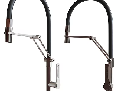 Modern Kitchen Faucet With Black Flexible Hose And Adjustable Metallic Arm Design 3d model