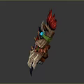 Unique Game Weapons With Decorative Spiked Red Golden Gemstone And Claw Designs